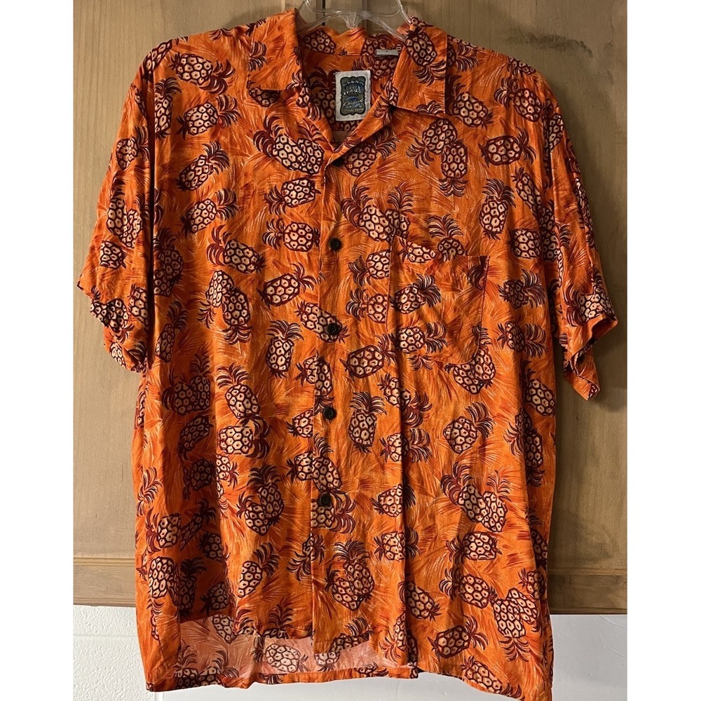 Ocean Current Original SS Button Up Shirt Lg Orange With All Over Pineapples
